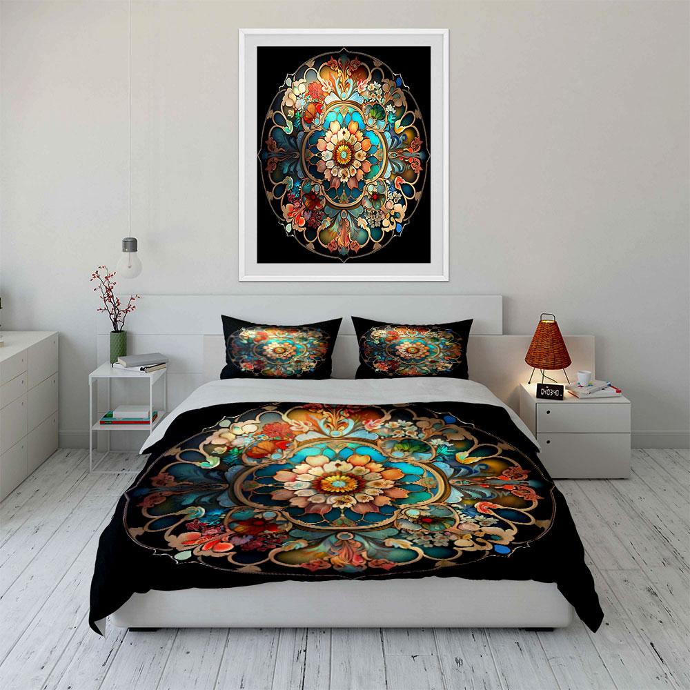 "Floral Mandala Artwork Set Decoration" Soft Skin-Friendly Bedding Set Includes 1 Duvet Cover And 2 Pillowcase Gift