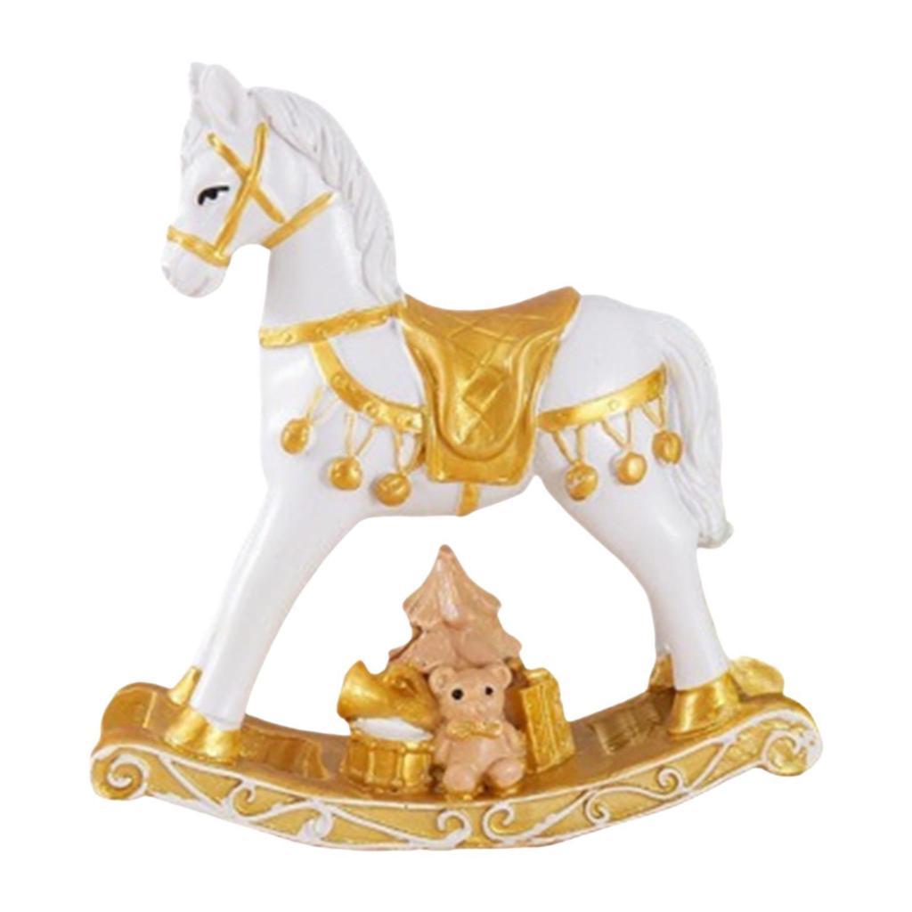Small Christmas Rocking Horse Decor Resin Animal Statue Miniature Figurine for Bookshelf Living Room Anniversary Home Holiday