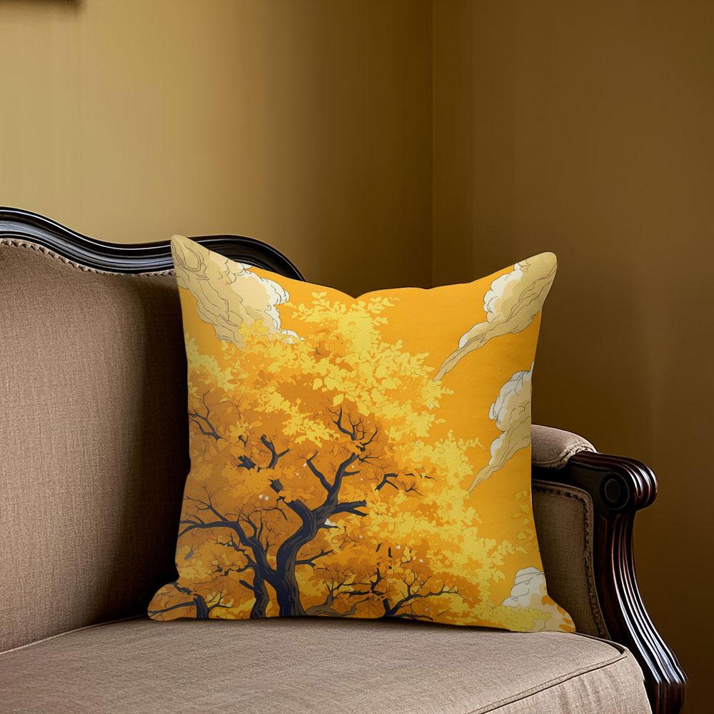 Jmg Clothing Unisex Golden Canopy Square Jacquard Pillow Cover For Sofa Office Waist Cushion Cover Home Decorative Pillowcase