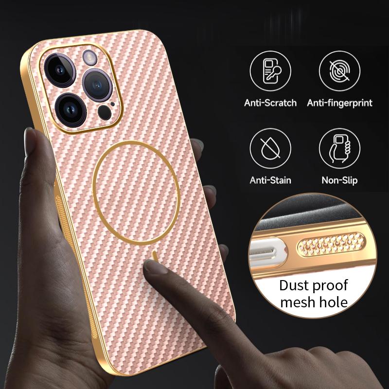 For iPhone 14 Pro Max Phone Case Carbon Fiber Textured Electroplated TPU Back Cover