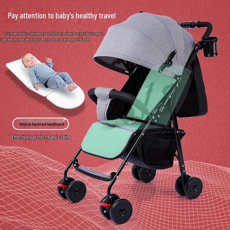 Compact Baby Stroller: Foldable with Recline, Shock Absorption, All-Weather Brakes, and Anti-Hunchback Design.