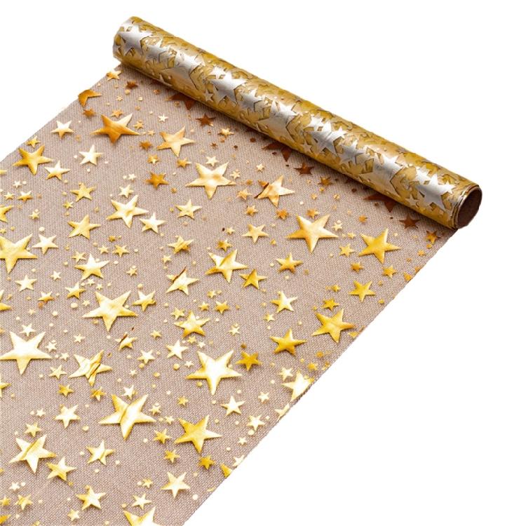 

Glittering Star Shape Gold Foil Table Runner Polyester Fabric for Festival Dining Room Decoration and Event Styling 1 золотий