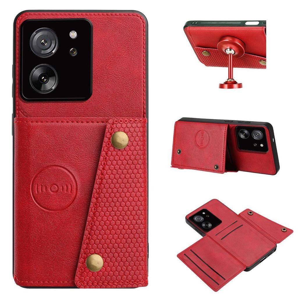 PU Leather Wallet Phone Case for Xiaomi 13T Pro,13T Multiple Card Slots Dual Metal Button Closure Shockproof Full‑Body Protective Cover