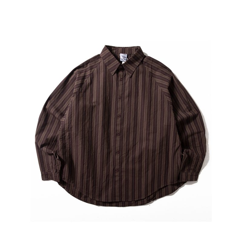 Japan Fashion Retro Stripe Shirts Men's Long Sleeve Loose Wide Fashion Shirt Washed Pure Cotton All-Matching Spring and Autumn Outerwear