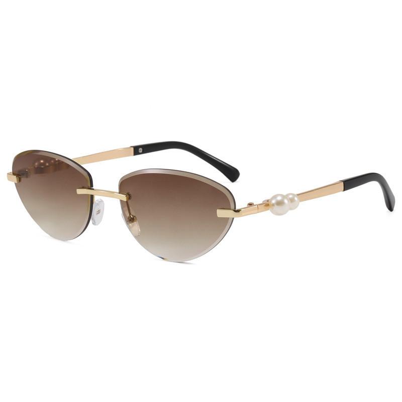 Pearl Metal Frameless Cat Eye Sunglasses With Uv400 Protection For Fashion Outdoor Travel