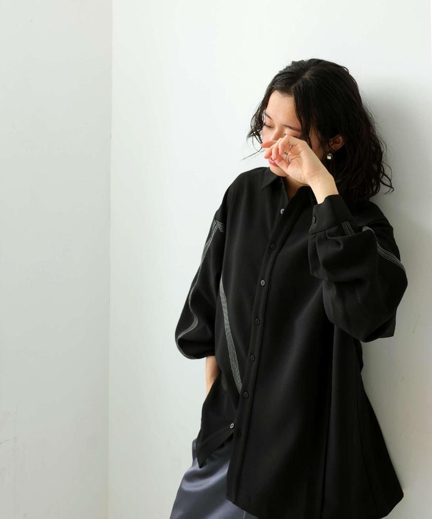 antiqua Stitched Long One Size Black Women's Shirt, Sleeve, KYO-3003, 05,