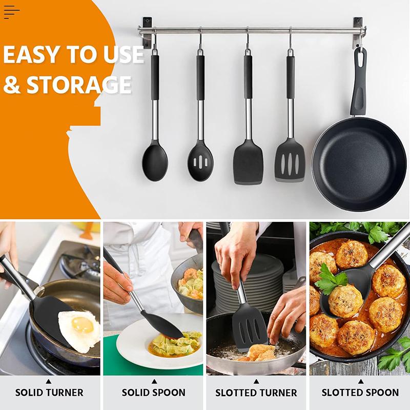 4Pcs Silicone Spatula Spoon Set Cooking Utensils Spatula Spoon Kit Nonstick Heat Resistant Slotted Spatula Solid Spoon Cookware