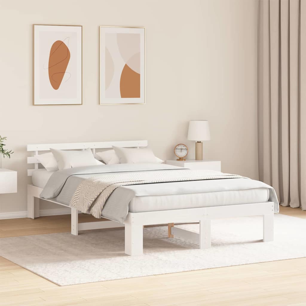 Bed Frame with Headboard White 120 x 190 cm Solid Pine Wood
