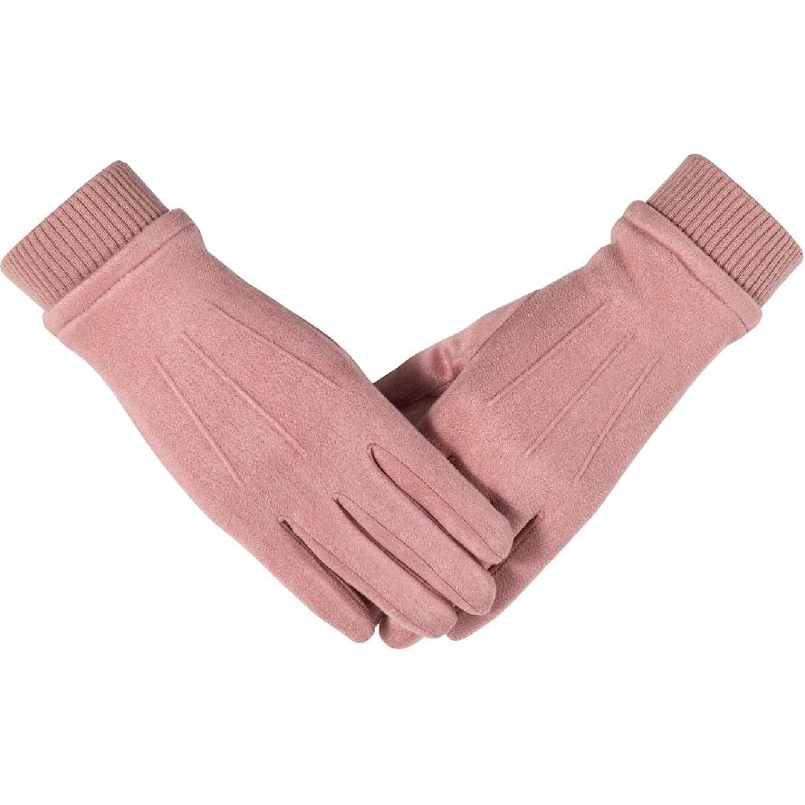 Winter Suede Gloves Women, Warm Wool Lining Touchscreen Texting