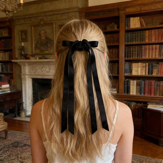 2Pcs Hair Claw Bow Shape Decorative Long Ribbon Hair Clip Powerful Holding Technology Seamless Magnetic Suction Design Hair Pin