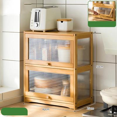 Mueble de baño de madera para cocina con dos puertas con ventana, multiusos para tarros de especias y accesorios de belleza.