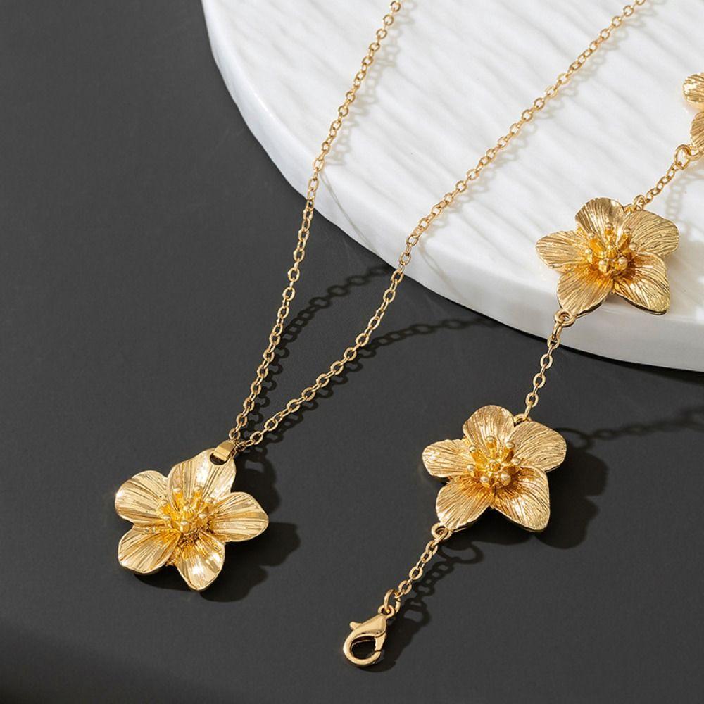 6Pcs Bohemian Style Necklace Earrings Bracelet Set Zinc Zinc Alloy Women Jewelry Suit Flower Jewelry Set Gift