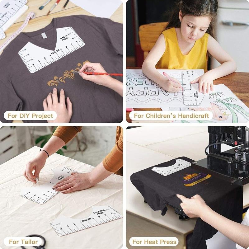 8 Pezzi Righello per Magliette per Centrare Righello Multiuso in PVC per Magliette con Guida Centrale per Pressa a Caldo Allineamento Tessuto e Cucito