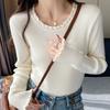 Autumn Knitted Ruffles O-neck Long Sleeve Slim Jumper Tops Women Sweater Pullover Solid Ladies Casual White Shirts Soft Sweaters
