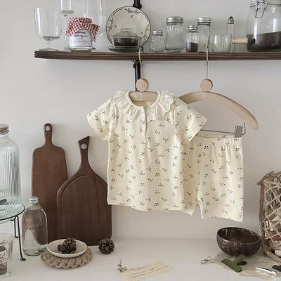 2025 Summer Girls' Lace Pajama Set - Pure Cotton Short Sleeve and Shorts