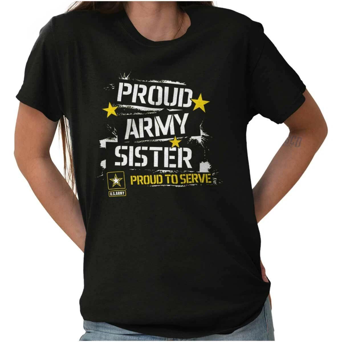 US Army Star Logo Proud Military Sister Sis Womens Graphic Crewneck T Shirt Tee XXL