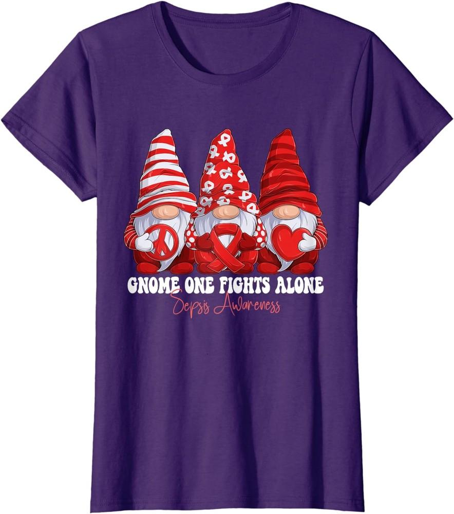 Sepsis Awareness Month Red Ribbon Gnomies Support Ladies  Crewneck T-Shirt Unisex T-Shirt L