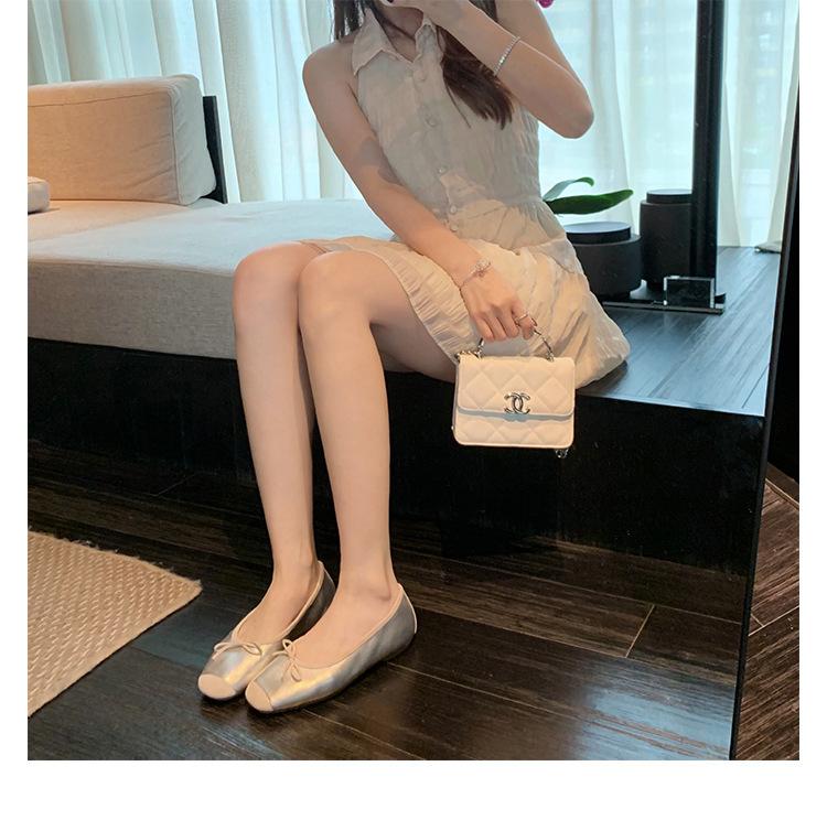 Sheepskin Version~ Leather Light Mouth Bow Showing Feet Small Flat Ballet Shoes Leather Single Shoes Women Mary Jane Ladyshoes