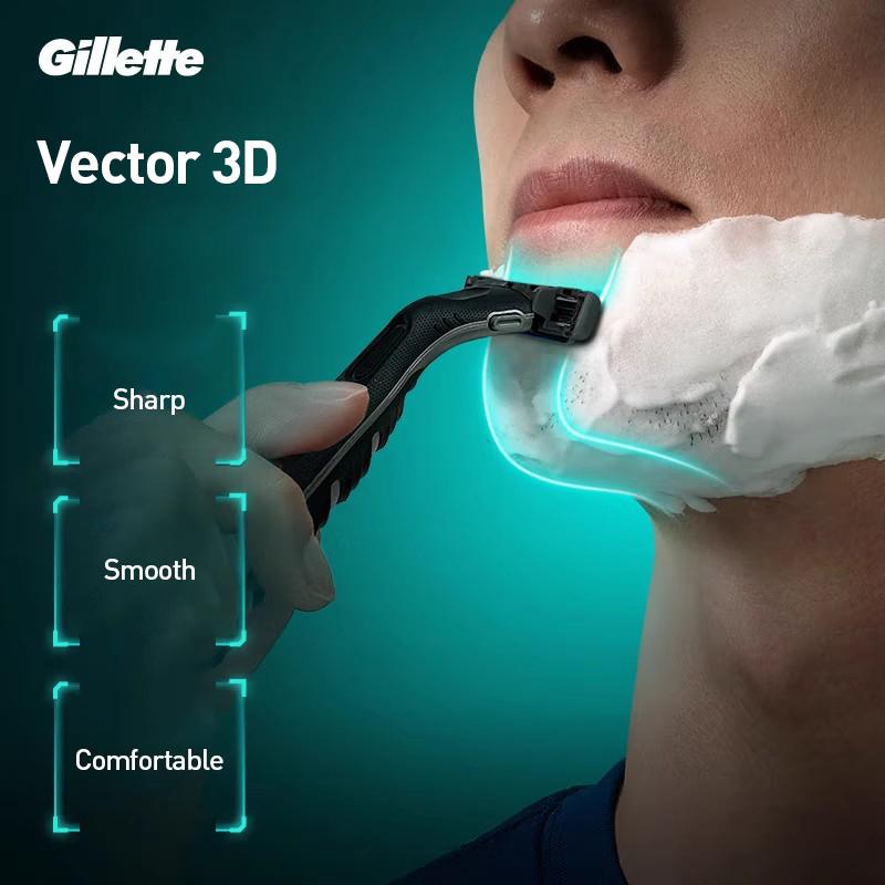 Gillette Vector 3D Razor for Men with Ultra Thin 3 Layer Sharp Shaver Replace Refills 1handle 4 Blades