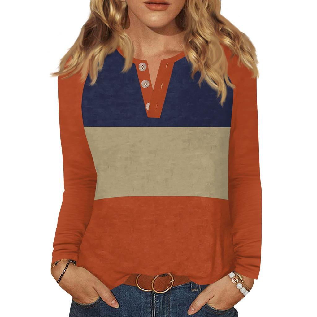 Camiseta de Mujer Estampada Botón Manga Larga Diario Fin de Semana Moda Básica Cuello en V Regular Top