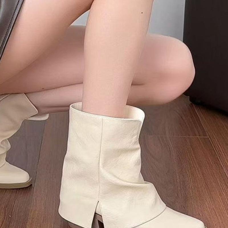 Fashion 2025 Retro Chunky High Heel Stack Boots Mid-thigh Boots Women's Autumn and Winter