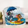 Tom Jerry Surfing in the Rain Poster PrintBlanket Flannel Throw Blanket for Sofa, Bed, Travel, Camping, Office