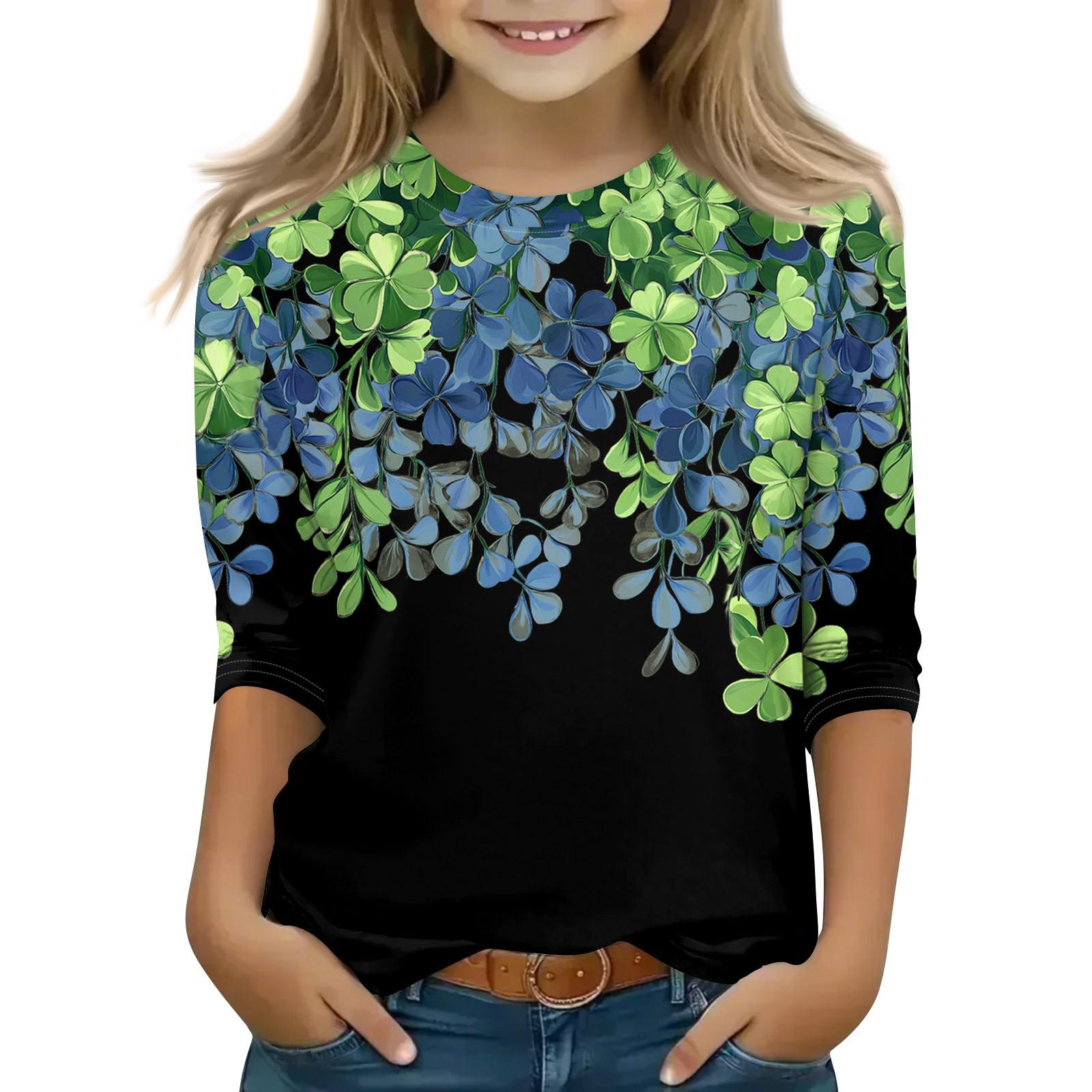 

Топы с принтом для девочек 5-16 лет с круглым вырезом и рукавами 3/4 Футболки Модные топы Наряды Футболки 160 чёрный