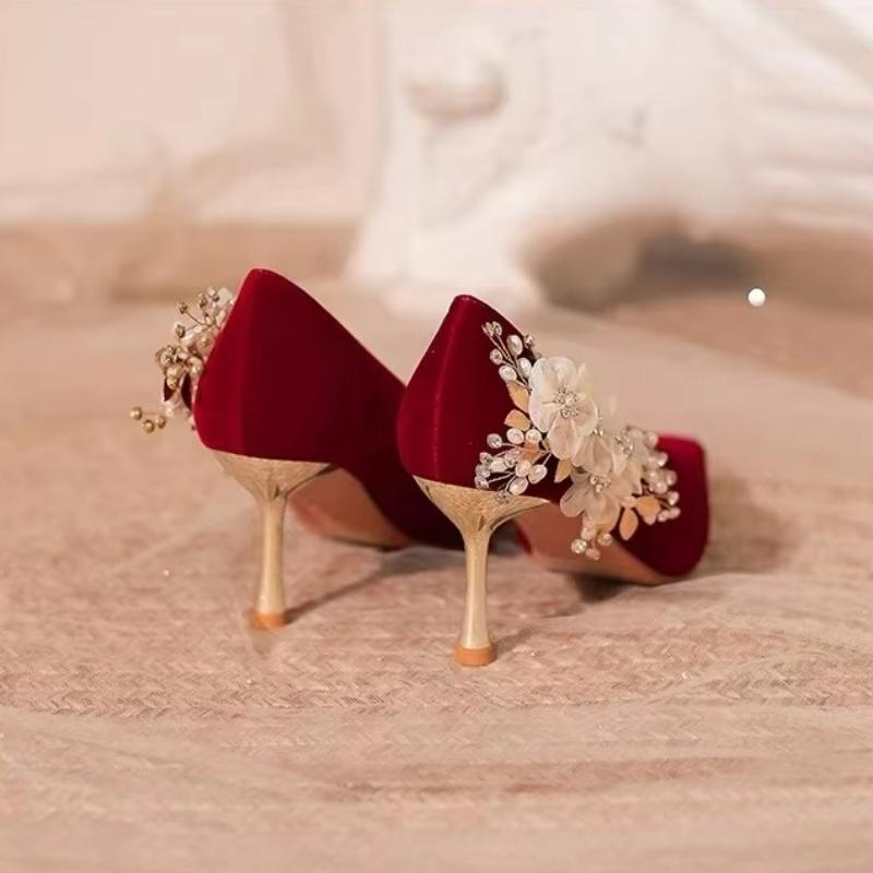 Reizende Pumps Damen Slipper Dünne Hohe Absätze Spitzschuh Hochzeit Damenschuhe Kristallblume Bling Quadratische Schnalle Sommerschuhe