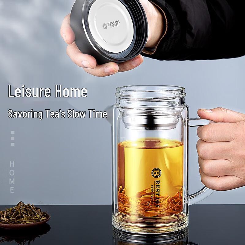 FUGUANG ZHENPIN Double-Layer Glass Office Cup with Handle