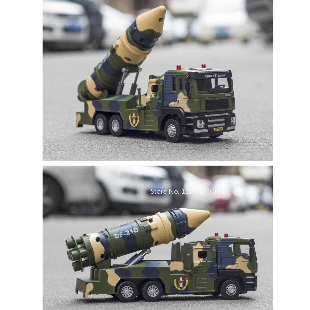 1/50 Alloy Military Missile Launch Vehicle Toys Cars Models Wheel Pull Back Rocket Launcher Light Sound Vehicles for Kids Gifts