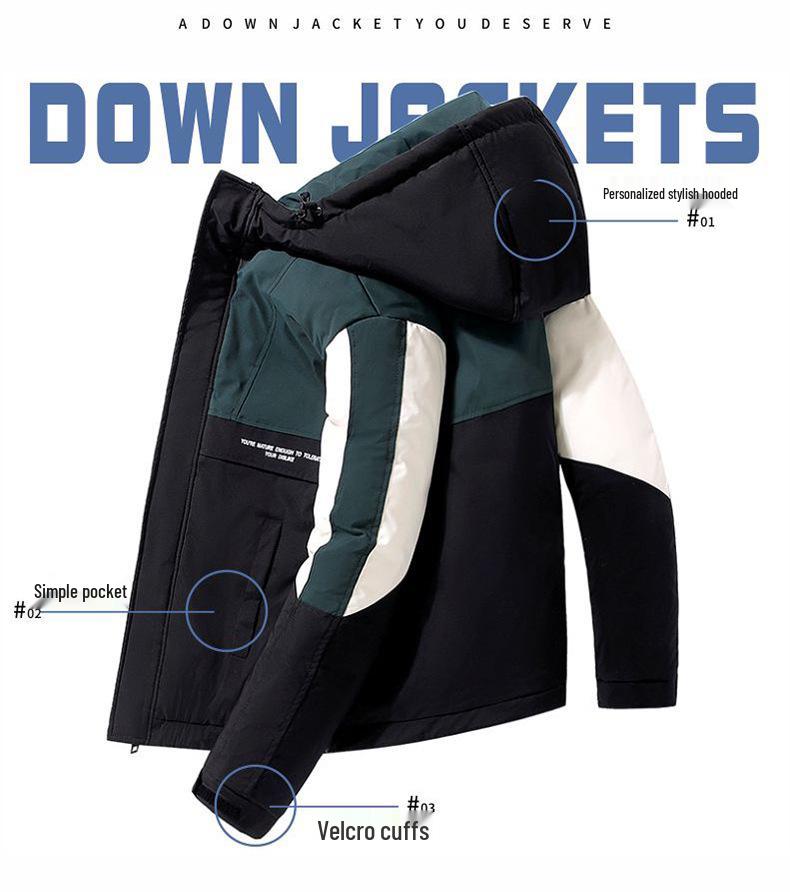 2025 Men's Color Block Hooded Down Jacket - Trendy Korean Style, Thick & Loose Fit for Autumn/Winter
