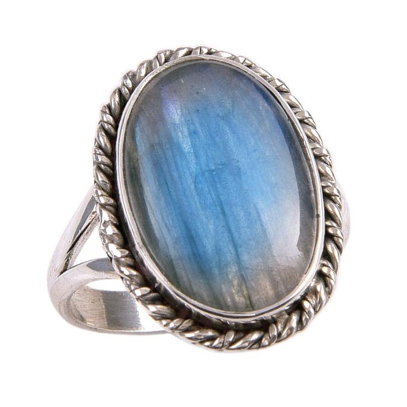 Natural Labradorite Gemstone 925 Solid Sterling Silver Jewelry Ring Size 8 U1M43
