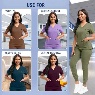 Stretch Scrubs Γυναικείες Σετ Στολές Νοσηλευτικής Clinical Scrubs Set Nurse Doctor Dustproof ρούχα εργασίας Ιατρικά Scrubs Top+ Παντελόνι Jogger