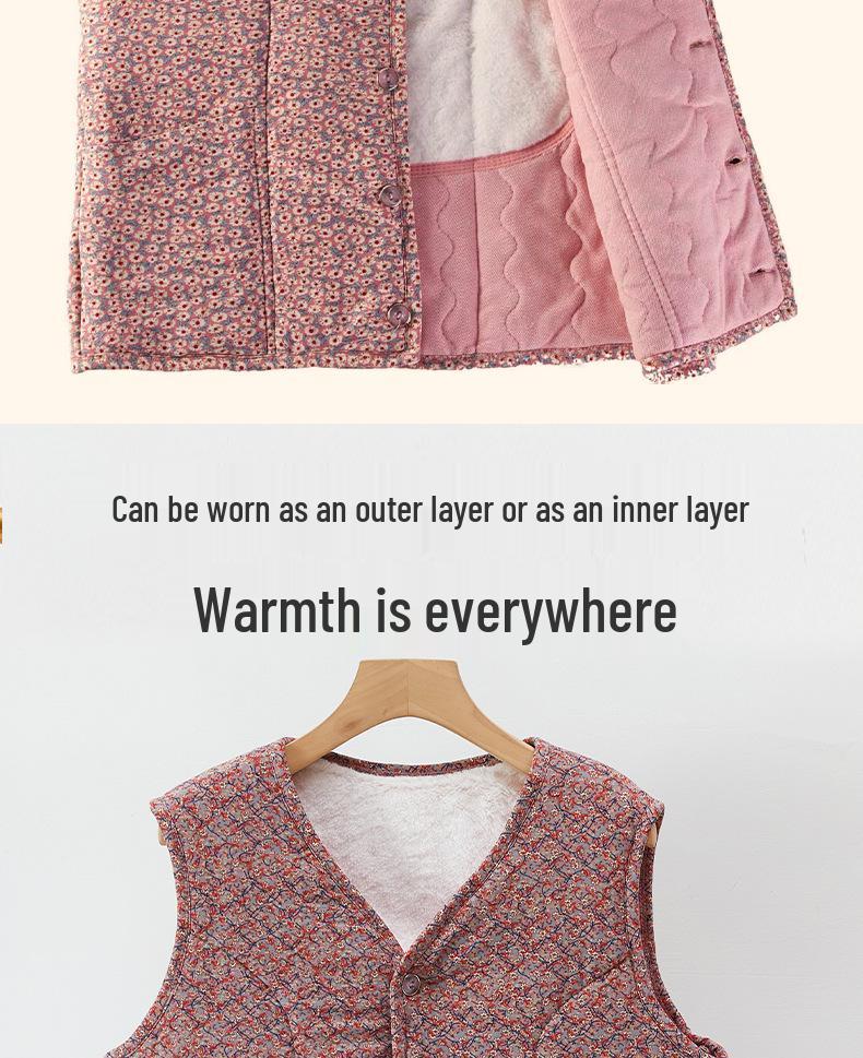 Warme, mit Fleece gefütterte Baumwollweste für Frauen mittleren und höheren Alters, perfekt für Mütter und Großmütter