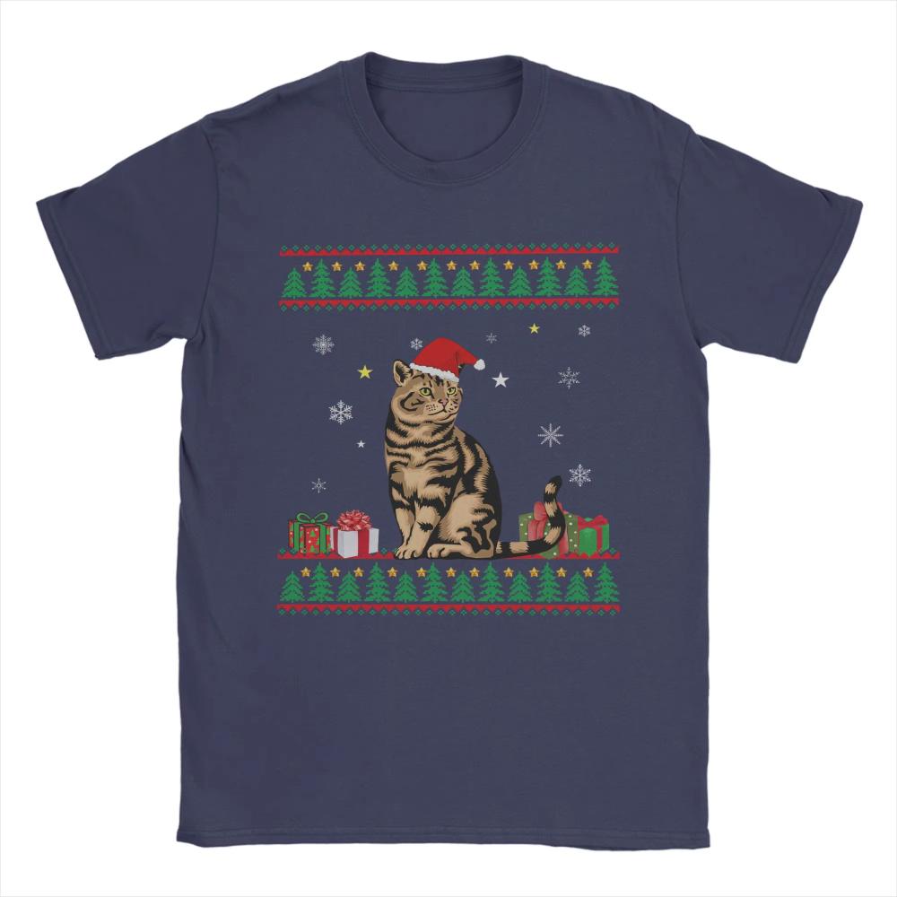 Funny Cat Lovers Cute Cat Santa Hat Ugly Christmas Mens Women T Shirt Short Sleeve Round Collar TShirts Pure Cotton Clothes