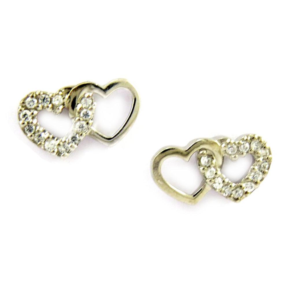 Les Trésors De Lily [D7528] - Silver Earrings 'Hearts Duo' Silver White (rhodium-plated) - 7x13 Mm