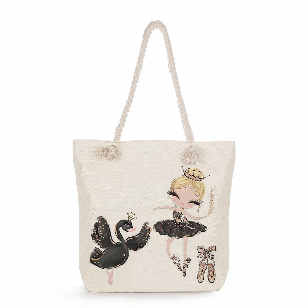 Ballet Print Thick Rope Single-shoulder Beach Bag 7246 CLE