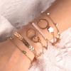 6 PCS Different Style Bracelet Leaf Gold/White Bead Charm Gold/Copper Color Chain Bracelet Women's Elegant Stackable Jewelry