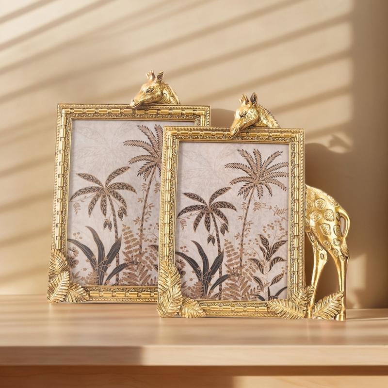 Elegante Cornice Portafoto Decorativa Giraffa Dorata Europea Con Intagli Intricati Accento Foglia Cornice Antica Per Arredamento Casa