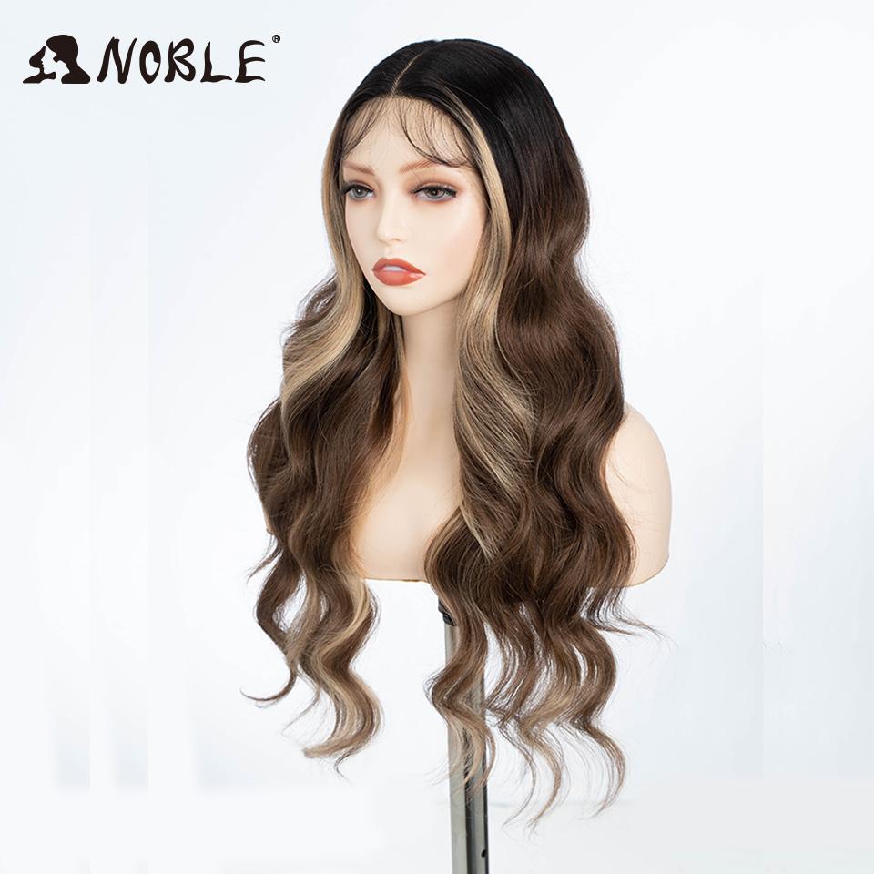 Noble Synthetic Lace Front Wig 28“ Highlight Honey Brown Body Wave Wig Cosplay Wigs For Women Wig Lace Front Wig Synthetic