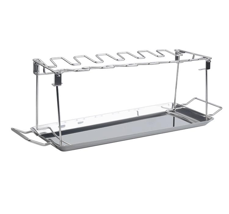 Stainless Steel Folding Grilled Chicken Leg Rack, Barbecue Grill, Barbecue Plate, Barbecue Grill, with Bottom Tray, BBQ
