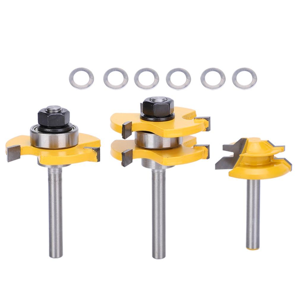 3pcs 3 Teeth T-Shape Router Bit Set 45 Degree Angle Wood Milling Cutter For Cabinets