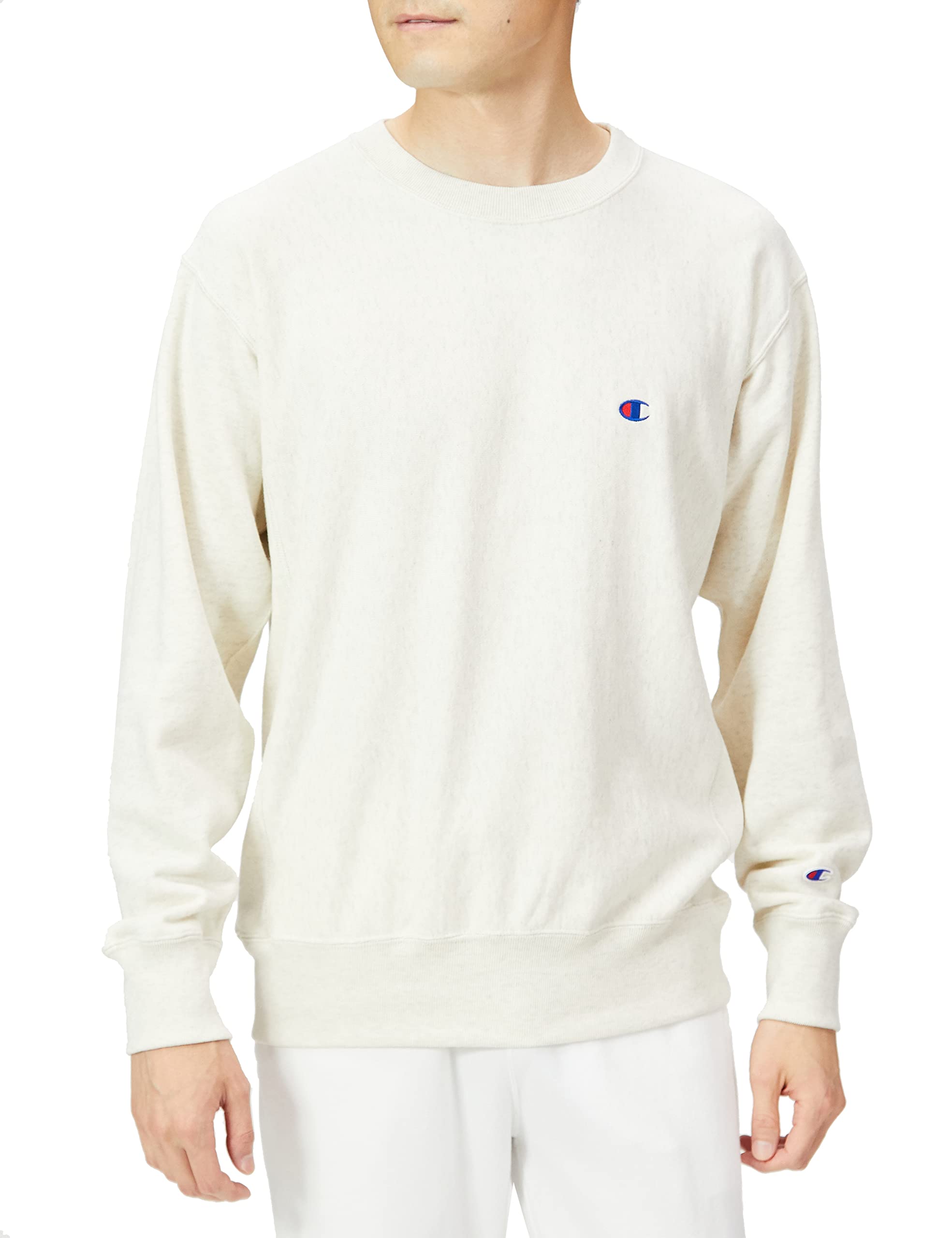 

Champion Long Sleeve Crew Neck with Embroidered Logo and Reverse Size M Oatmeal Men s Sweatshirt, 100% Cotton, 10oz, Weave® Fabric, (C3-T016),