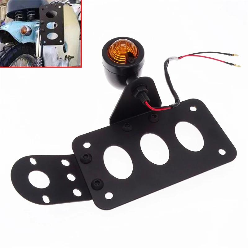 Motorcycle Side Tail Brake Light License Number Plate Light with Mount Bracket Universal for Harley Sportsters Bobber Chopper