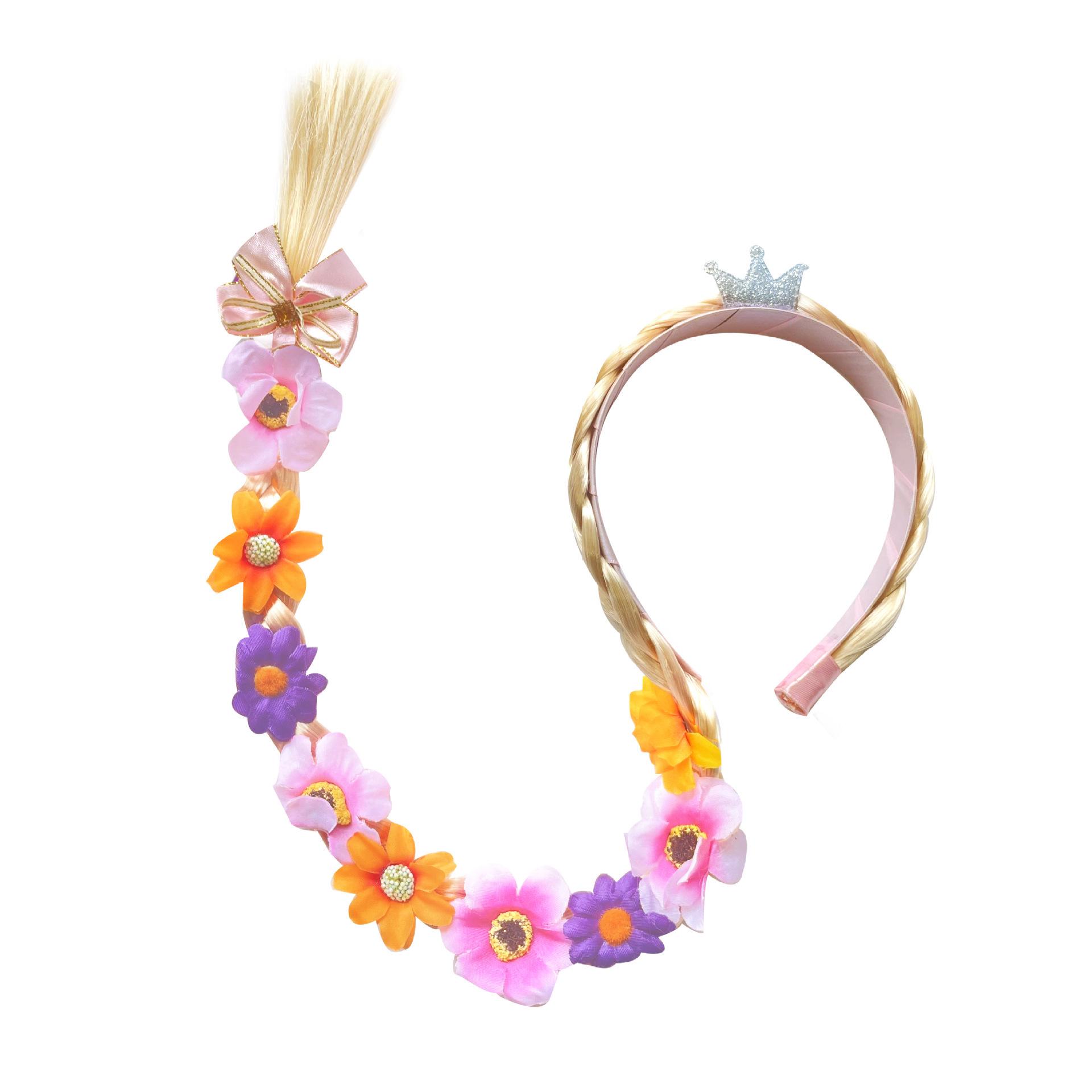

Парик и корона принцессы Рапунцель с заплетенными волосами и цветочными аксессуарами для детей