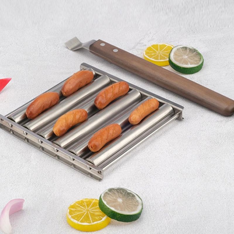 Stainless Steels Hot Dog Roller Sausage Roller BBQ Sausage Roller Rack Anti Scald Barbecue Sausage Roller 6 Roller