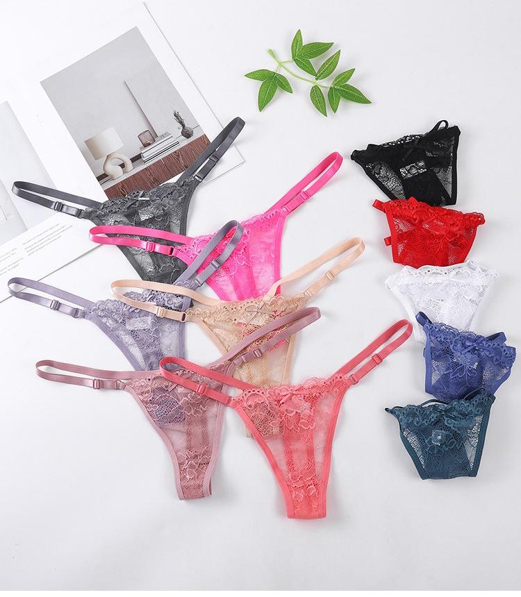 Random 5 Pack Women Lace Thong Panties Set,Adjustable Waistband Design,Plain Pattern,Multiple Colors Available,Comfortable Underwear,Sexy String