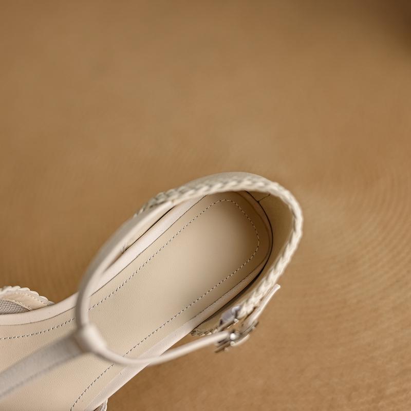 Fashion Women's new summer leather cowhide mesh elastic band breathable hollow out middle heel bag with toe cap Roman sandals