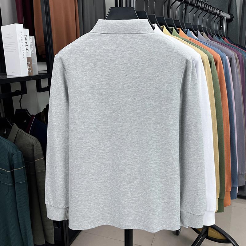 High End Men'S 100% Cotton Long Sleeved Polo Shirt Autumn Fashion Brand Embroidery Design Breathable Golf Sports Top T-Shirt