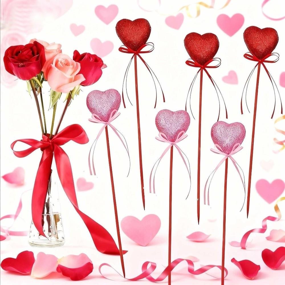 10pcs Shinny Glitter Hearts Stick DIY Flower Bouquet Red Heart Branch Foam Vase Pick Stick Wedding Accessory